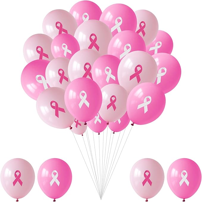 100 PCS Pink Ribbon Awareness Balloons Decorations 12 Inch Breast Cancer Ribbon by Unknown