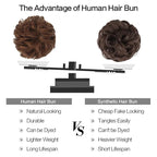 FESHFEN Women's Medium Auburn Wavy Curly Human Hair Messy Bun Hairpiece, 100% Real Hair, Easy to Use, Suitable for All Occasions