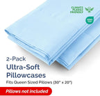 Queen Pillow Cases - 2 Pack - Super Soft Pillowcase Covers - Envelope Enclosure - Hotel Quality Pillow Protectors - Wrinkle Free, Shrink & Stain Resistant - Machine Washable - 20" x 30" (Light Blue)