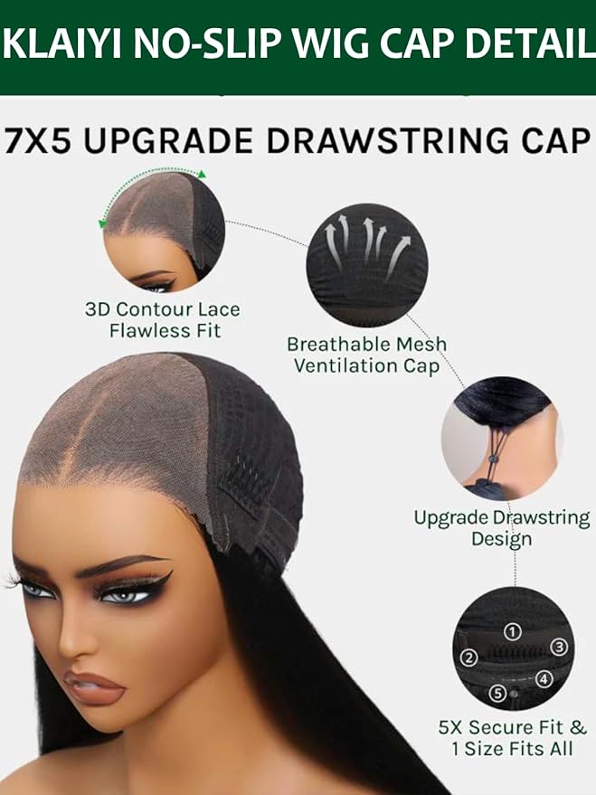 KLAIYI Bye Bye Slip™ Loose Body Wave Wig Layer Side Part 200% Density 7X5 Pre Cut Lace Front Wigs Human Hair Drawstring Glueless 30S Ready to Wear and Go Beginner Wig Pre Plucked Bleached Knots 18Inch