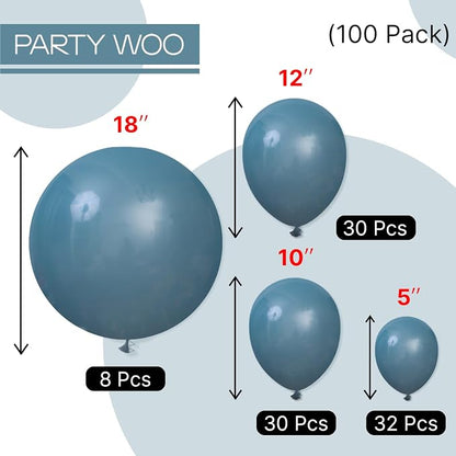 PartyWoo Slate Blue Balloons 100pcs Navy Dusty Blue Boho Neutral Color | - Image 7