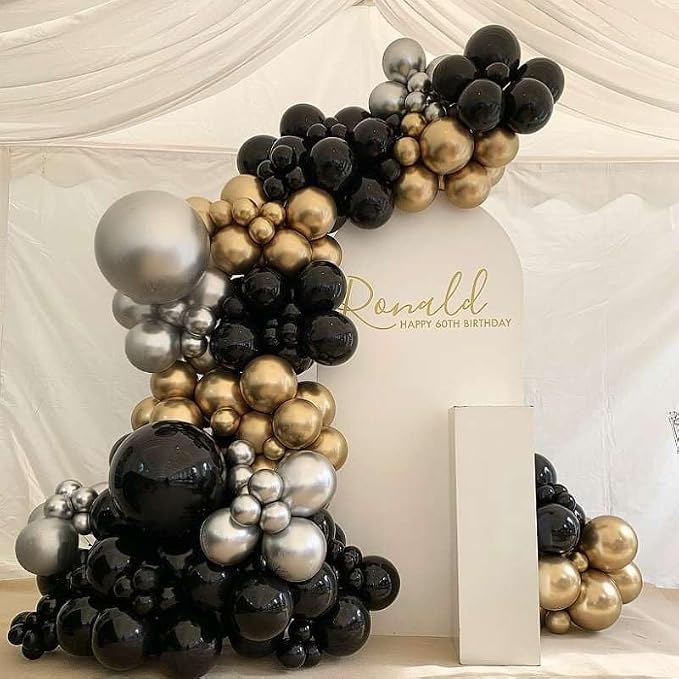 Black Gold and Silver Balloon Arch Garland Kit 153pcs - Image 4