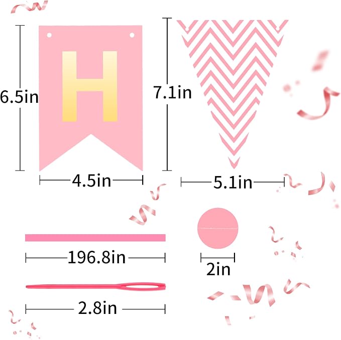 Pink Gold Happy Birthday Banner, Happy Birthday Decorations Hanging Birthday - Image 6