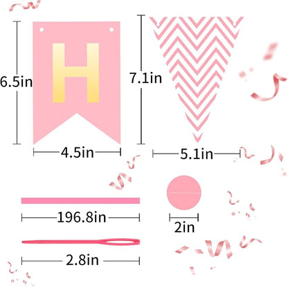 Pink Gold Happy Birthday Banner, Happy Birthday Decorations Hanging Birthday - Image 6