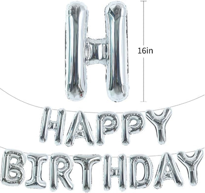 TONIFUL Silver Happy Birthday Balloons Banner Decorations - Image 2