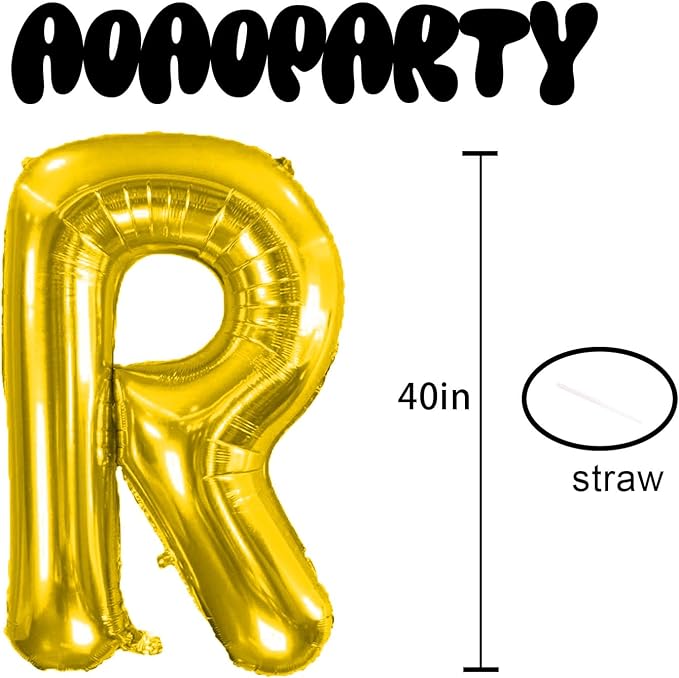 Letter Balloons Gold 40 Inch R Large Giant Big Foil Mylar Balloon | - Image 3