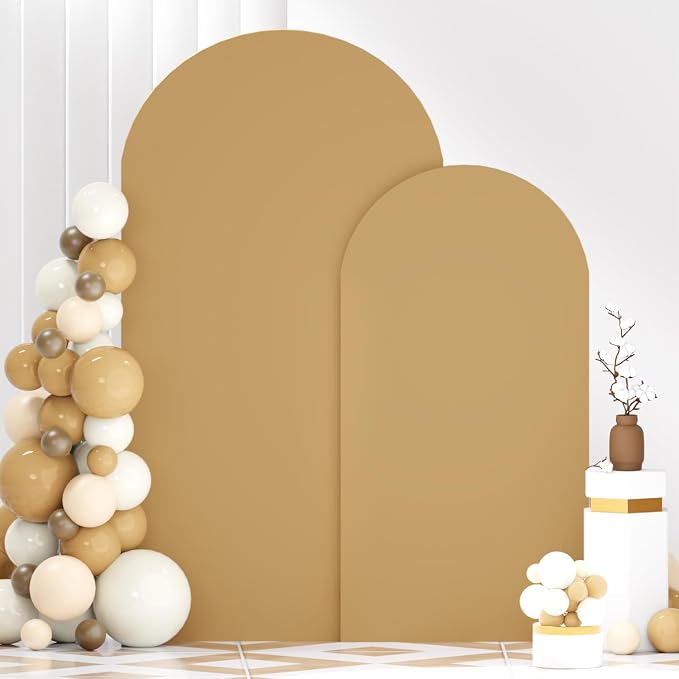 FANPROMS Khaki Arch Cover Set of 2 Arch Backdrop Stand Cover 6FT 7.2FT Spandex - Image 2