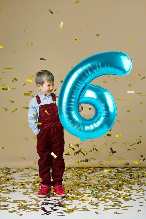 5 Balloon Numbers Birthday Decorations, 40In Light Blue Balloons - Image 4