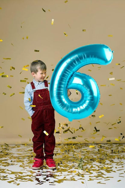 5 Balloon Numbers Birthday Decorations, 40In Light Blue Balloons - Image 4