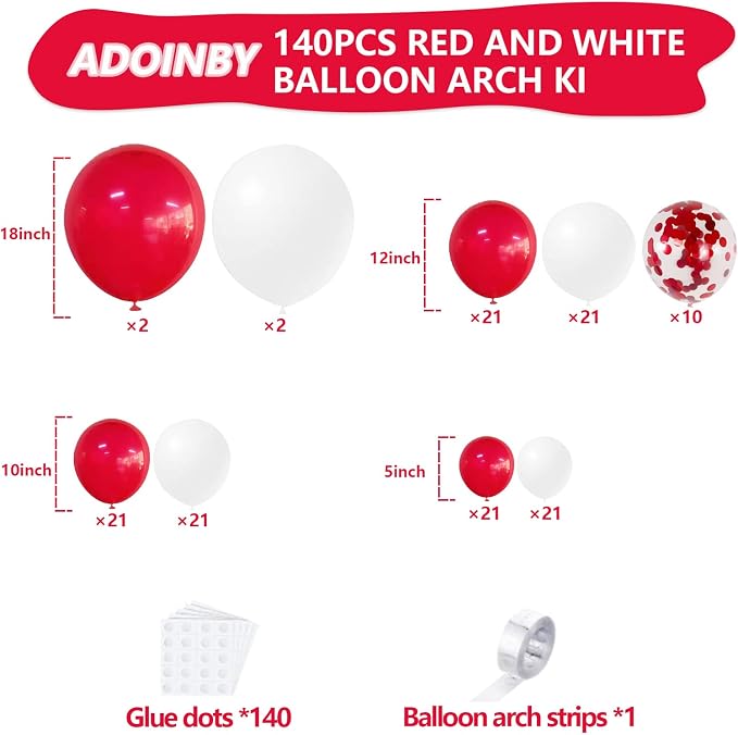 140Pcs Red and White Balloon Arch Kit - Image 2