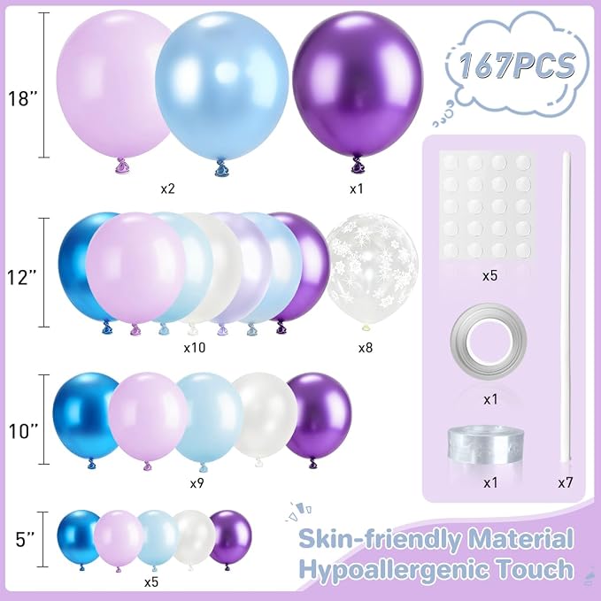 167Pcs Purple Blue Balloons Garland Arch Kit - Image 2