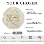 SARLA 2PCS Messy Hair Bun Hair Pieces Wavy Curly Synthetic Updo Fake Scrunchies Ponytail Extension for Women Platin Blonde