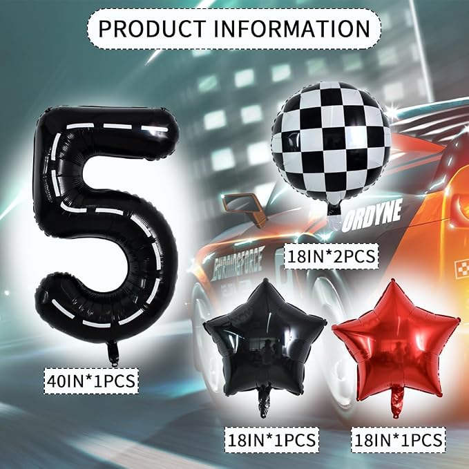 TONIFUL 40 Inch Race Car 5th Birthday Balloons - Image 2