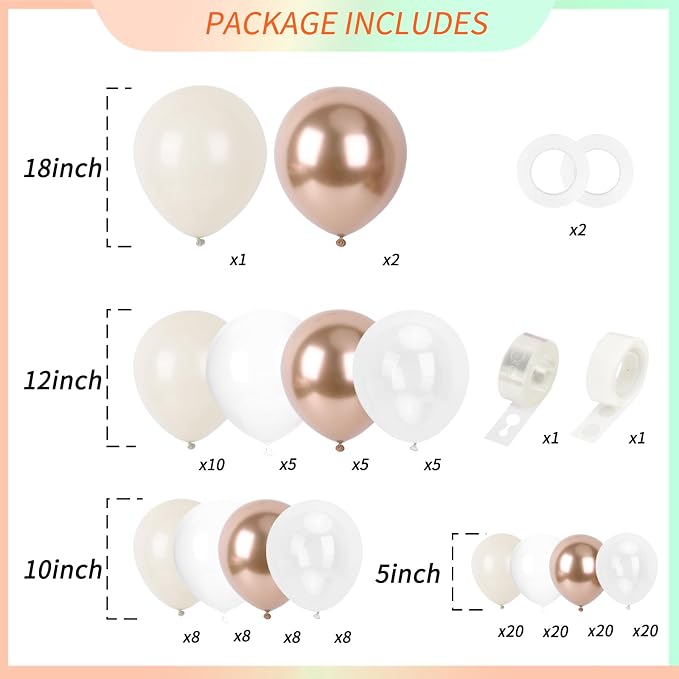 RUBFAC White and Champagne Gold Balloons Arch Kit - Image 2