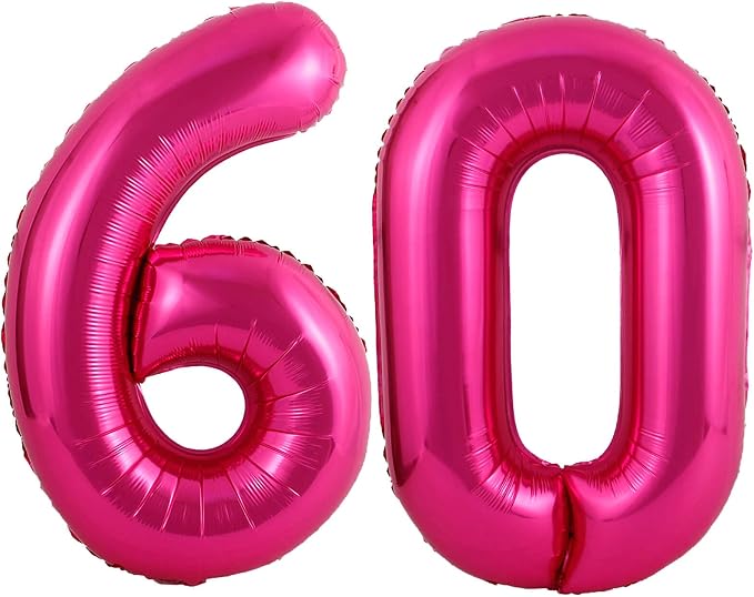 40 Inch Hot Pink 60 Number Balloons Giant Jumbo Huge 60 Foil Mylar Helium by LHOAVWE