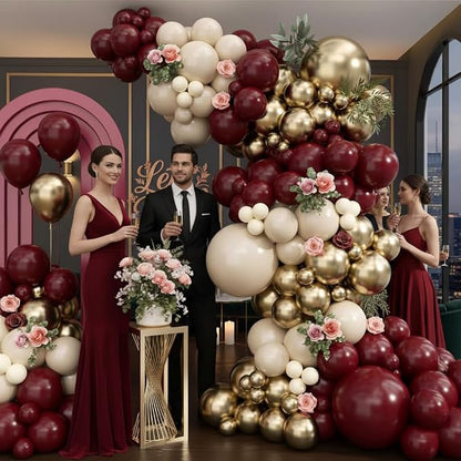 Burgundy Balloon Arch Garland Kit 163pcs, Burgundy Maroon Sand White Metallic - Image 4