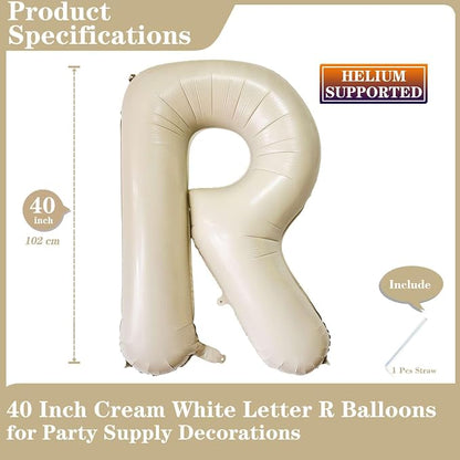 Cream White Letter R Balloons, 40 Inch Giant Foil Mylar Helium Balloons - Image 2