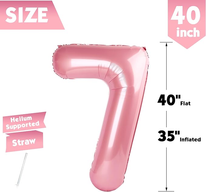 40 Inch Pastel Pink Number 7 Balloon, 7th Birthday Party Decorations | 40 Inch - Image 5
