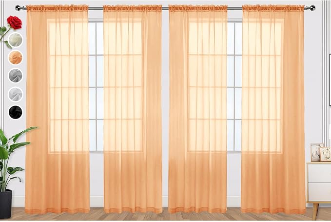 SpaceDresser Beige Sheer Curtains 4 Panels Rod Pocket Semi-Sheer Curtain 54 by SpaceDresser