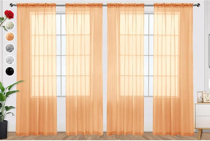 SpaceDresser Beige Sheer Curtains 4 Panels Rod Pocket Semi-Sheer Curtain 54 by SpaceDresser