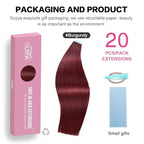 SUYYA Tape in Hair Extensions Human Hair Wine Red Color 100% Remy Human Hair 50g/pack 20pcs Straight Seamless Skin Weft Tape Hair Extensions 99j (22 inches #Burgundy)