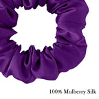 Large Silk Hair Scrunchies, 100% Mulberry Silk, No Damage for Frizz Prevention, Sleep and Night Scrunchie, Hair Accessories for Women - 3 Count (Violet, Metallic Gray, Light Blue)