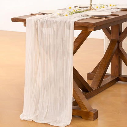 Cheesecloth Table Runner Summer Boho Wedding Birthday Party Home Decor | Ivory - Image 5