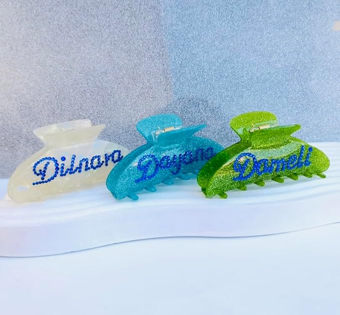 Personalized Name Hair Claw, Bridal Rhinestone Claw Clips (Black)