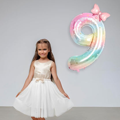 Number 9 40 Inch Rainbow Star Gradient Giant Number Balloon & Mini Bow Balloon - Image 4