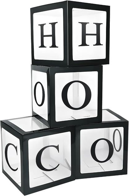 4 Pcs Hoco Boxes with Letters 11.8 x 11.8 x 11.8 Inch Clear Homecoming Balloon by Trandraft
