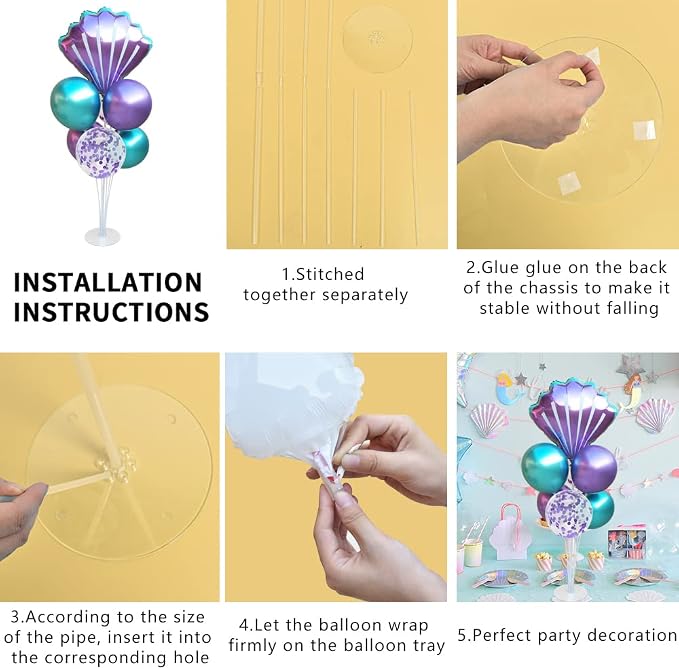 Mermaid Table Centerpiece Balloons Stand Kit 2 Sets - Image 3