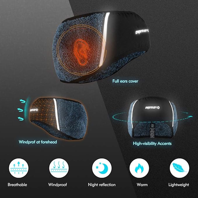 EMPIRELION Original Luxurious Plush Fleece Headband, Soft Running Ear Warmer Forehead Windproof Protection Reflective Gear