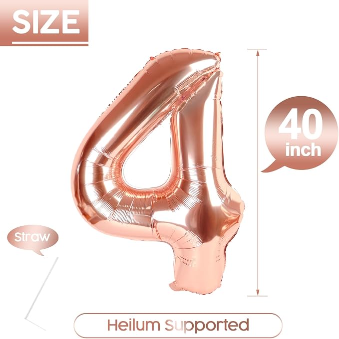 4 Balloon - Rose Gold Birthday Number Balloons, 40 Inch Party Decorations | - Image 5