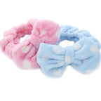 Hairizone Cute Makeup Headbands for Face Wash Shower Spa Elastic Head Band with Soft Big Bow Hair Band for Women Wrap (Pink/Blue)