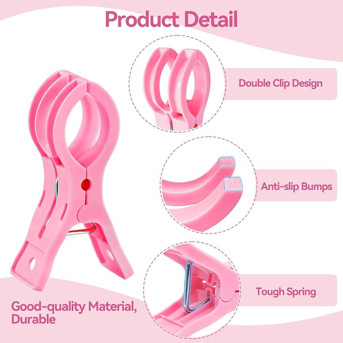 EMART 10 Pack Balloon Arch Clips Plastic Pink Large Towel Clips 3.5 Inch Heavy - Image 6
