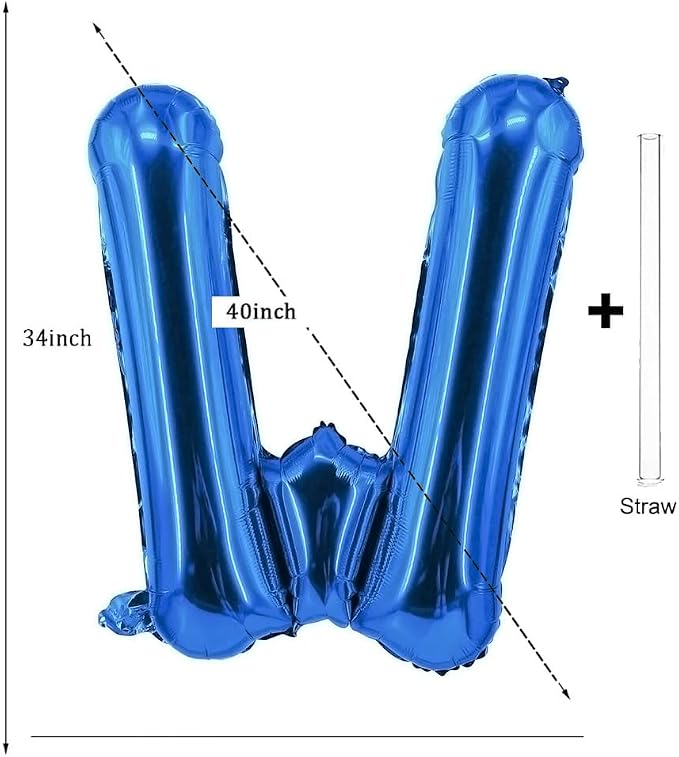Letter Balloons 40 Inch Blue Giant Alphabet Balloons Letter W | Foil Mylar Big - Image 2