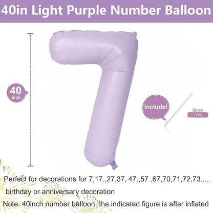 40 Inch Purple Number Balloons Light Purple 7 Balloon Matte Purple Birthday - Image 2