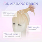 Hairro Clip On Bangs Human Hair Bangs Hair Clip In Bangs 3D 360°Cover Topper With Bangs Wispy Air Bangs Hair Pieces Fake Bangs For Women 8 Inches 10g #613 Light Blonde