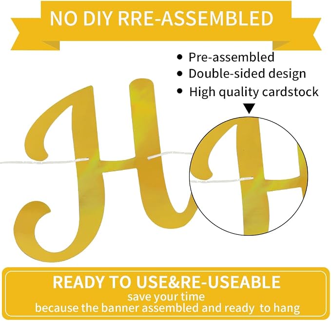 BEISHIDA Double-sided Gold Happy Birthday Banner Party Decoration NO DIY | - Image 3