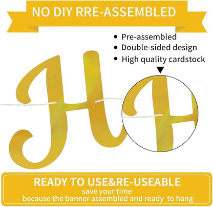 BEISHIDA Double-sided Gold Happy Birthday Banner Party Decoration NO DIY | - Image 3