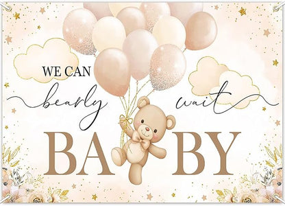 Mocsicka We Can Bearly Wait Backdrop Bear Baby Shower Banner Girl Bear Baby by Mocsicka