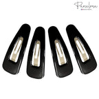 Parcelona French Mini Set of 4 Small Celluloid Acetate, Clic Clac, Snap Hair Clips, No Slip, Fashion Styling Women Hair Accessories, Girls Snap Hair Barrette, Made in France (Black)