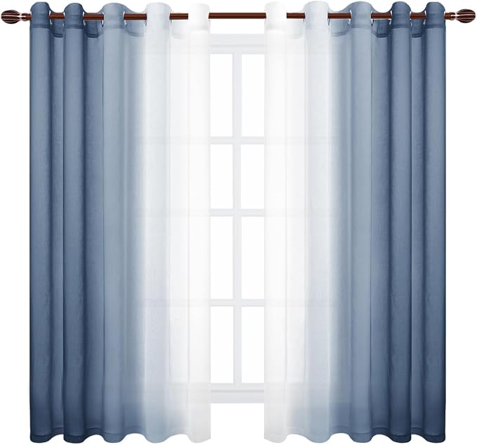 DWCN Blue Ombre Faux Linen Sheer Curtains - Image 8
