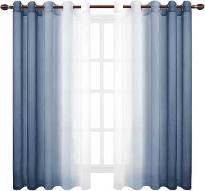 DWCN Blue Ombre Faux Linen Sheer Curtains - Image 8