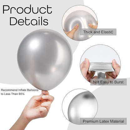 Ouddy Party 129Pcs Metallic Silver Balloons Different Sizes 18 12 10 5 Inch - Image 4