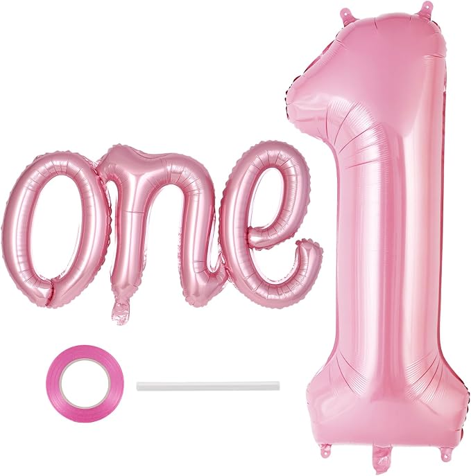 2 Pcs One Balloon Set, 40 Inch Number 1 Balloon and 41 Inch Script Letter One by AIQINHU