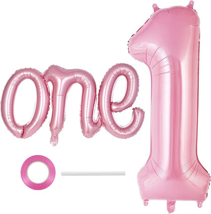 2 Pcs One Balloon Set, 40 Inch Number 1 Balloon and 41 Inch Script Letter One by AIQINHU