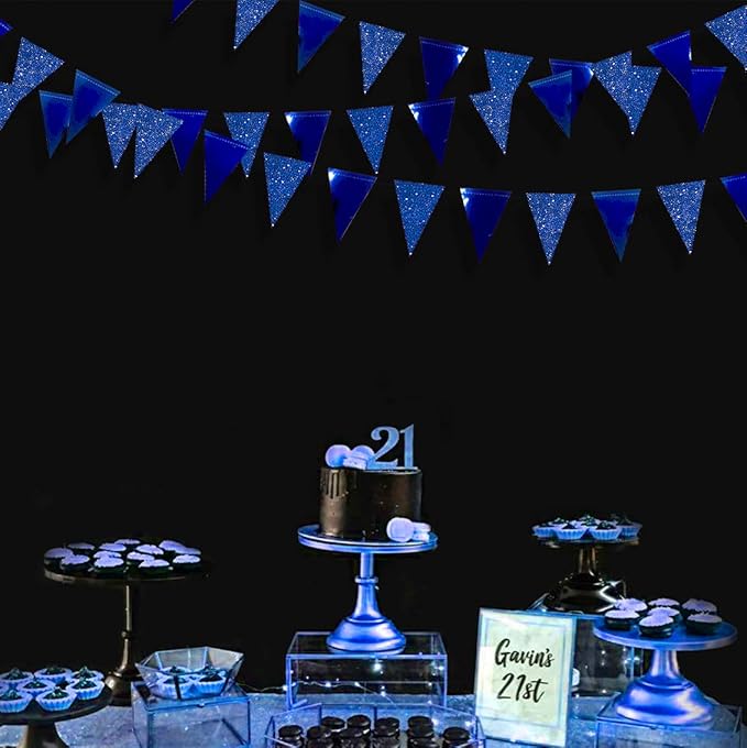 30 Ft Royal Blue Party Decorations Navy Blue Metallic Glitter Paper Triangle - Image 5