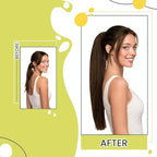 RUNATURE Hair Ponytail Extension Short Human Hair Extensions Ponytail #4 Brown Thick Wrap Ponytail Hair Extensions with Clips Straight Real Hair Pony Tail Extensions Silky 14 Inch 70g