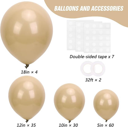 RUBFAC Light Brown Different Sizes Beige Vanilla Balloon Arch 129pcs | Neutral - Image 2